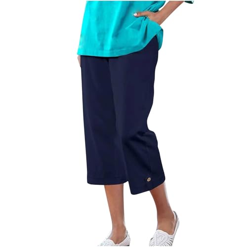 Capri Pants for Women Straight Wide Leg High Waist Linen Summer Clothing Lightweight Baggy Trousers