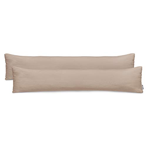DecoKing 2 Pillowcases 20 x 145 cm Jersey 100% Combed Cotton Zip Cappuccino Amber, 20 x 145 *2