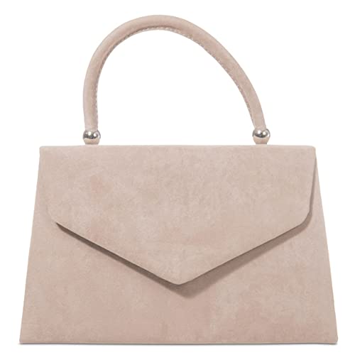 fi9 Retro Suede Tote Style Wedding Ladies Party Prom Evening Clutch Hand Bag Purse (Nude)