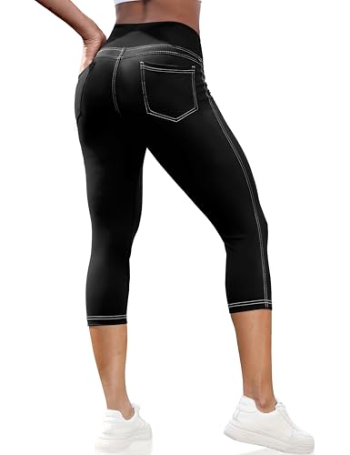 VOOVEEYA Capri Leggings for Women, High Waisted Yoga Pants with Back Pockets Crop Workout Capris Pants