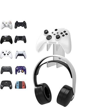 oopz Controller Holder Wall Mount, Dual Game pad Controller & Headphone Hanger, for Switch/PS/PS5Xbox Wall-Mounted Transparent Bracket for Controllers, with Adhesive tap Installation(Clear).