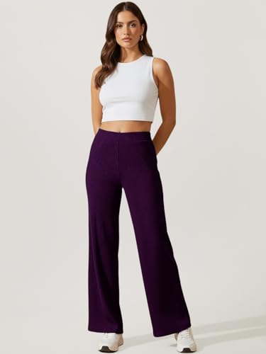 Image of Pinkmint Women's Poly Lycra Trouser, High Waist Flared Korean Trousers, Trendy Casual Wear for Daily & Travel Use (Available in Plus Size)