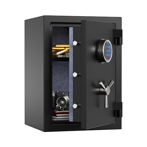RPNB Deluxe Fireproof Safe Box, Digital Fire Proof Safe with 3 Spoke Handle, Touch Screen and Removable Shelf, Fireproof Home Safes for Jewelry Cash Documents and More, 1.29 Cubic Feet