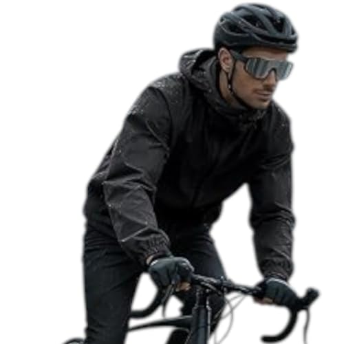 Image of Raincoat for Men Waterproof | Men Rain Jacket Hooded Windproof Lightweight | Full-Length Breathable All-Season Rain Wear | Bike Riding, Motorcycle, |M14