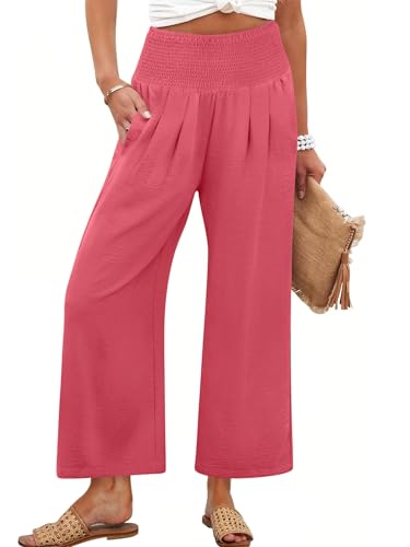 Image of ANRABESS Womens Wide Leg Palazzo Pants with Pockets | Lightweight Breathable High Waisted Pants, Beach Vacation Flowy, Lounge & Casual Summer Trousers