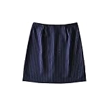 Jeovuanun Womens Basic Stretchy Pinstripe Bodycon Pencil Tube Short Mini Skirts (Small, Blue_Normal)