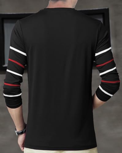 Image of Noble Monk Men Full Sleeve Round Neck T-Shirt | Printed Sleeves |Regular fit Tshirt for Men