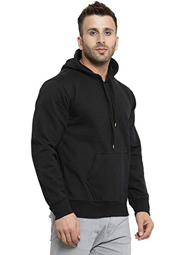 Image of Men's Cotton Hoodie Sweatshirt with NO Zip and with Inner Fleece - Black