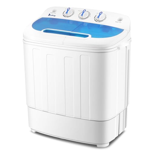 Portable Washing Machine and Dryer, 15Lbs Twin Tub Portable Washer Dryer Combo with Drain Pump, Semi-Automatic 9Lbs Washer Mini Laundry Machine with 6Lbs Spinner for Dorms, Apartments, RVs, Blue