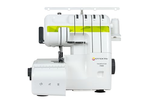 EFFEKTIV - Tagliacuci Overlock Triumphator 1700X, Macchina da Cucire, Filettatura 3/4 con Differenziale, Telaio Interamente Metallo, 14 punti, Infilatura Automatica, Potenza 120W, 1200punti/min, Verde