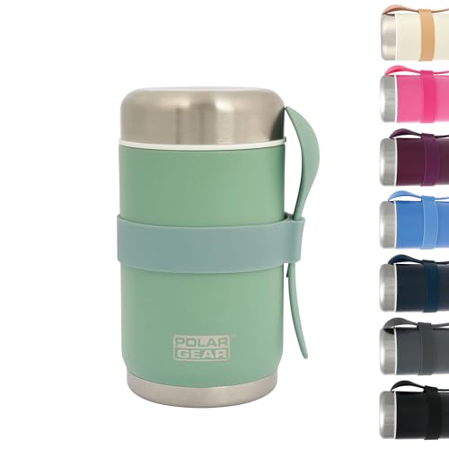 520ml Insulated Food Flasks For Hot Food – Double-Wall Stainless Steel Hot Food Flask With Spoon – Thermal Lunch Box keeps Meals Drinks Hot or Cold for 6 Hours – Leakproof Soup Containers (Eucalyptus)