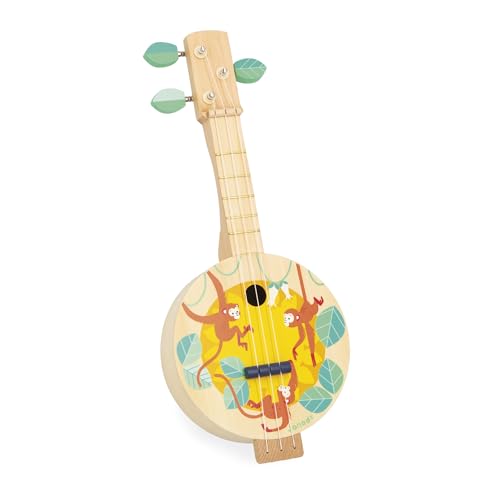 Janod - Banjo en Bois - Instrument de Musique Enfant - 3 Cordes de Rechange Incluses - Jouet d'Imitation et d'Éveil Musical - Banjo Guitare Enfant - Dès 3...