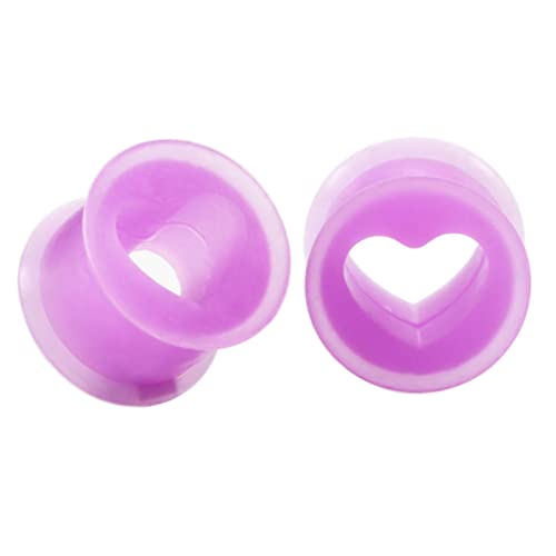Wycian 2PCS Tunnels Oreilles Gouttes 0g, Ecarteur Oreilles Tunnels Violet Cœur Piercing Oreille Tunnel 8x8MM Cover