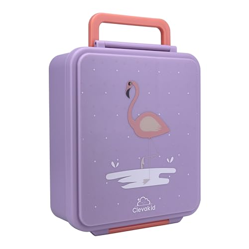 Image of Bento Mega Lunch Box, carrying handle - 4 No-Mix Compartments | Microwave & Dishwasher Safe | for Adult, Preschool, School 1600ML, OZ (Purple Light ClevaMingoo Friend)