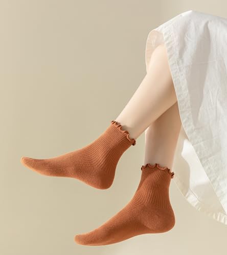 Image of DQCUTE Women's Ruffled Ankle Boot Socks - Soft Knit Cotton Lettuce Trim Crew Socks for Teen Women 6 Pairs