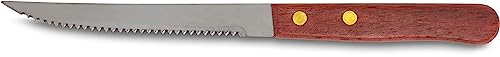 AME D’ESSENCE Set of 12 Stainless Steel Steak Knives 4 1/2 Inch Serrated Edge Pointed Tip Steak Knives with Wooden Handle for Kitchen Butter Cutlery Restaurant