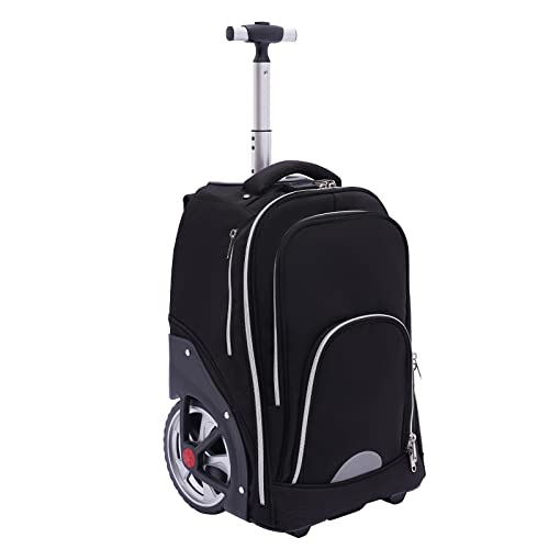 Tagowao Mochila con ruedas de 45 l, mochila de viaje para ordenador portátil, diseño de ruedas grandes, resistente a salpicaduras y suciedad, color negro