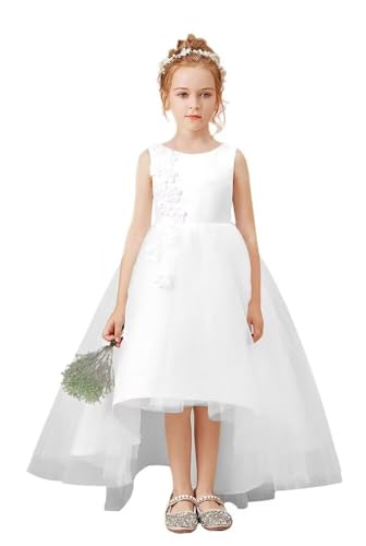 Girls Princess Celebration Prom Dress 3D Floral Kids Wedding High Low Flower Girl Dress