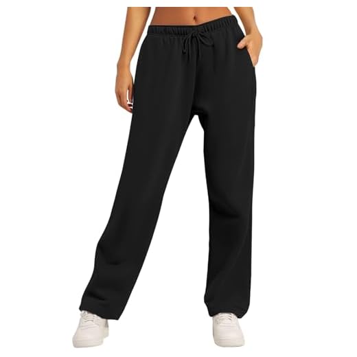 AUTOMET Women’s Trendy Sweatpants Fleece Lined Baggy Open Bottom Comfy Pants Drawstring Casual Sports Joggers Fall Outfits Black