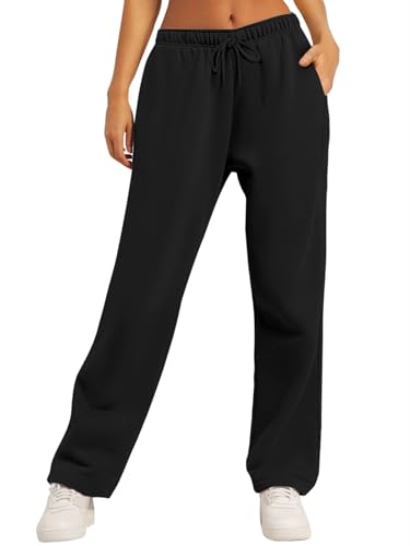 AUTOMET Women’s Fleece Lined Sweatpants, Wide Straight Leg Pants