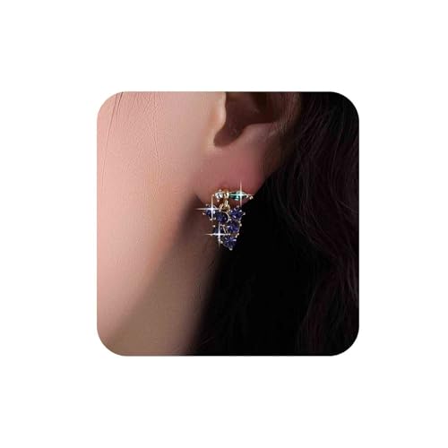 Cybche Vintage Cz Uva Pendientes Pendientes Colgantes De Cristal Púrpura Uva Púrpura Gota Pendientes De Diamantes De Imitación Pendientes De Frutas Verde Cz Hoja Stud Pendientes De Joyería Para Las