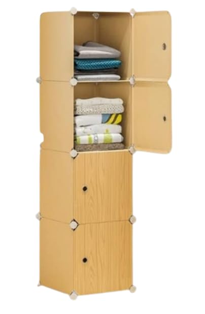 Cube Storage Organizer Cabinet Closet Storage new style Shelves Plastic Storage Shelving for Bedroom, Living Room, Office, White with Doors (4 cube brwon)