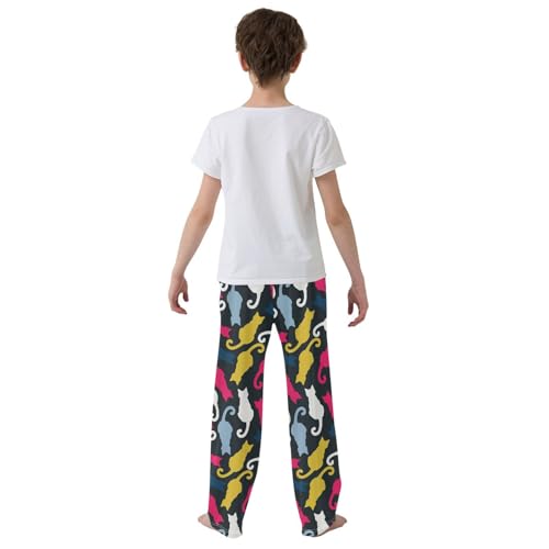 Bright Colors Cats Silhouettes Boys Pants for Kids Jogger Pants with Pockets S-XL3