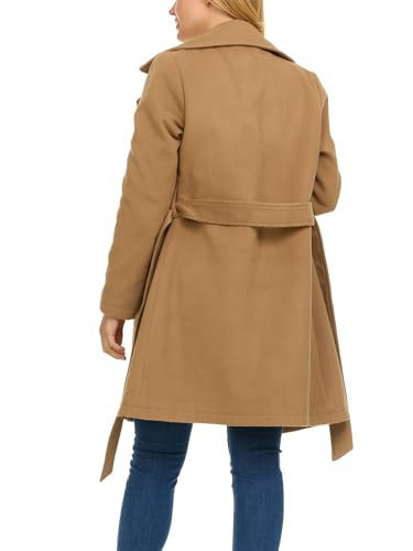 Steve Madden Trench Coat for Women – (XS-3X) Double-Breasted Long Winter Faux Wool Coat, Trendy Plus Size Trench Coat