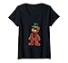 Femme Lunettes de soleil et chapeau Leprechaun en forme d'ours en peluche T-Shirt avec Col en V