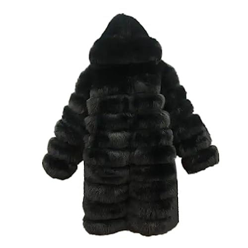 Colf Women's Winter Plus Size Overcoat Thicken Warm Casual Long Sleeve Faux Fur Coat Jacket with Big Hooded