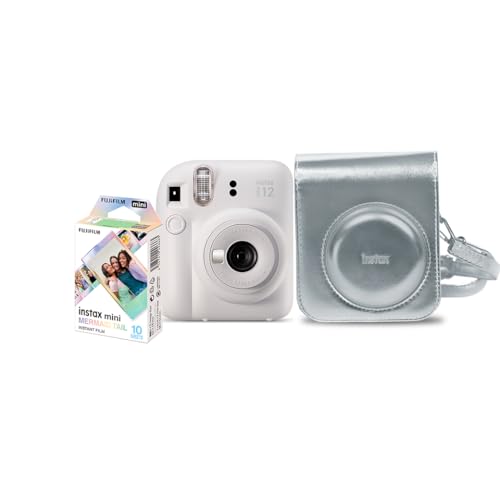Kit Câmera Instax Mini 12 com pack 10 fotos Mermaid Tail e Bolsa Prateada