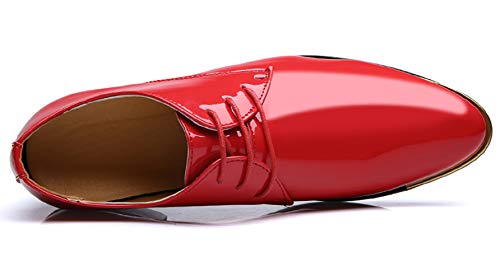 Dress Shoes Men Classic Pointed-Toe Patent Leather Lace-up Formal Oxford Shoes Black Brown Red Grey3