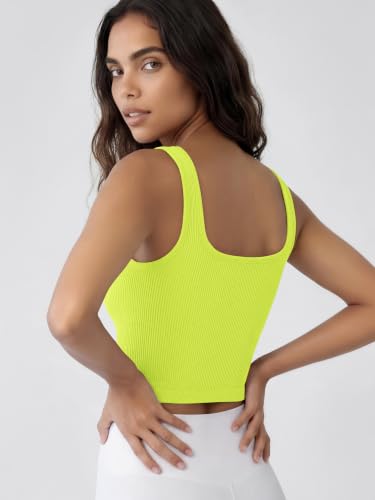 Image of ODODOS 3-Pack Seamless Square Neck Crop Tank for Women Ribbed Knit Soft Low Back Cropped Tops