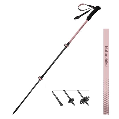Naturehike 1 Piece Carbon Fiber Trekking Pole, 6oz Ultralight Single Collapsible Walking Stick for Women & Men, Adjustable Foldable Hiking Pole for Backpacking, Travel (Pink / 47.2 inch)