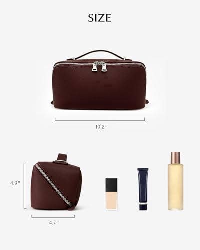 Image of EACHY Travel Makeup Bag, Lychee Leather Large Capacity Cosmetic Bag for Women, Open Flat Toiletry Bag with TPU Brush Compartment, Waterproof Skincare Organizer Travel Essentials