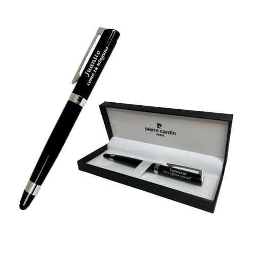Pierre Cardín - Bolígrafo Personalizado 2 en 1 con Puntero Táctil | Diseño Elegante en Metal Negro | Perfecto para Aniversarios, Cumpleaños y Días Especiales