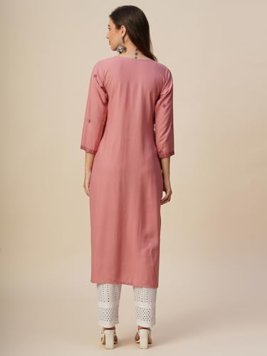 Image of RATAN Rayon Straight Lucknowi Chikankari Ethnic Wear Kurta for Women