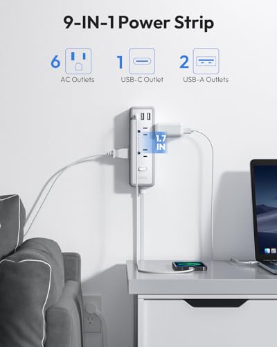 NTONPOWER Power Strip Protector contra Sobretensión 1080J, Extensión de 10 pies con 6 Tomas Amplias y 3 Puertos USB (1 USB C) miniatura 5