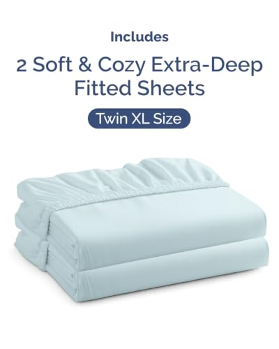 Image of CGK Linens 2 Pack Extra Deep Twin XL Fitted Sheets - Ice Blue