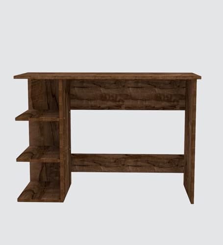 Image of Modern Compact Study Desk with 3 Side Shelves, Space-Saving Home Office Table, Wood Finish, 103x72x40 cm