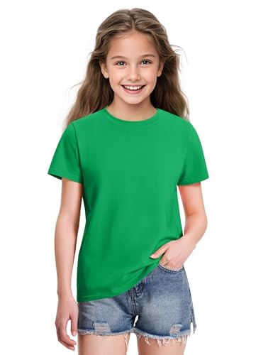 Image of KEREDA Girls Shirts Short Sleeve Soft Cotton T-Shirts Plain Tops for Kids