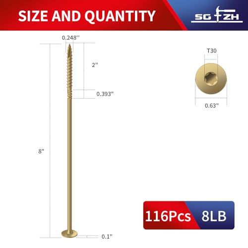 Image of #14 x 8 Inch Outdoor Structural Wood Deck Screws (116Pcs /8lb), Carbon Steel, Tan, Flat Head, Rust Resistant Epoxy Coated, T30 Star Bit