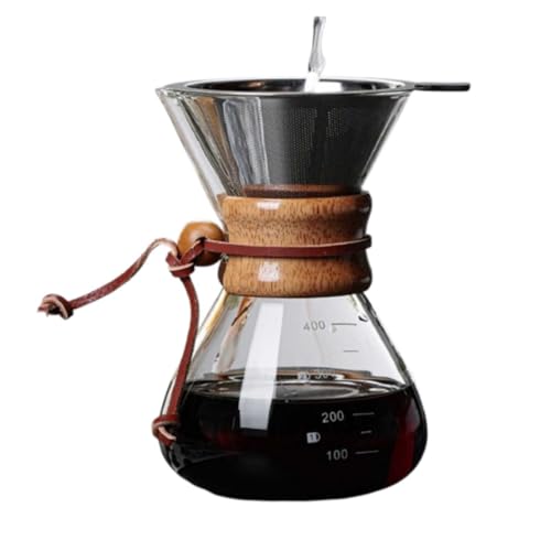 Kukyller Cafeteras para verter sobre, filtro de doble capa de 400 ml, boquilla en V, Cafeteras con funda de madera para fiesta en cafetería en casa