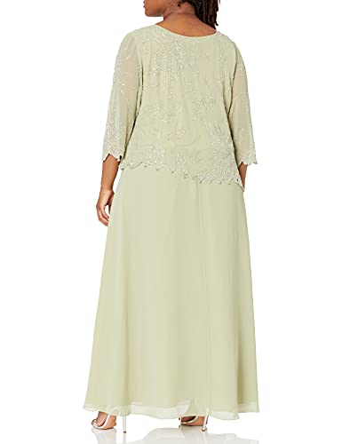 Image of J Kara Women's Plus Size 3 /4 Sleeve Long Beaded Floral Design Dress