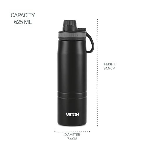Image of Milton Sparkle 600 Thermosteel Water Bottle with Easy Sip Cap and Handle, 620 ml, Vacuum Insulated Stainless Steel, Hot and Cold, On The Go Bottle for Office College, Black