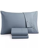 Tommy Hilfiger Signature Solid Sheeting 200 TC Set of 4 Sheet Set - 1 Flat Sheet, 1 Fitted Sheet & 2 Pillowcases, Queen Size, 100% Cotton (Folkstone Gray)