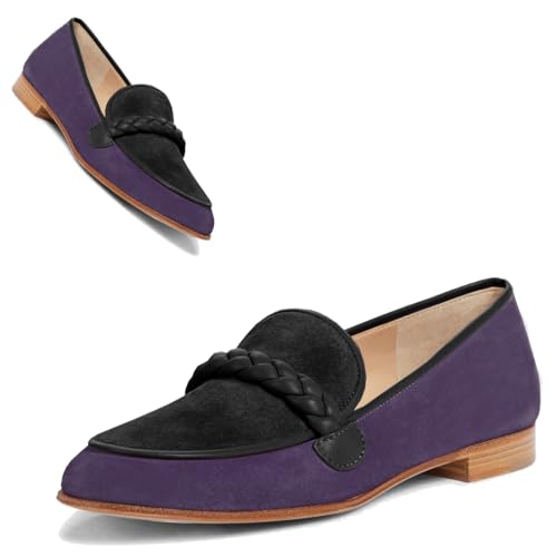 Image of MOOMMO Women Comfortable Suede Loafer Flats Round Closed Toe Slip On Penny Loafers Knitted Strap Oxford Loafer Shoes for Office Ladies Work Daily Casual Club Driver Flats Spring Elegant 4-11 M US
