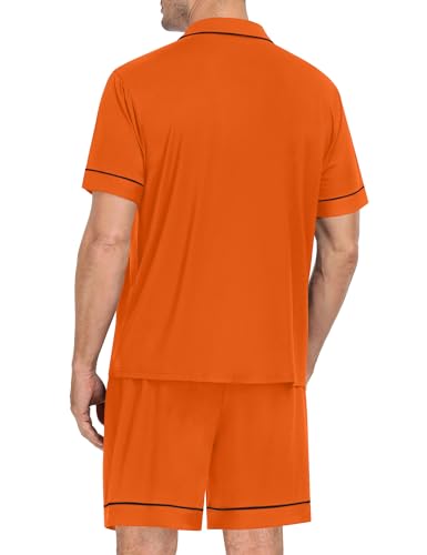 Image of SWOMOG Mens Pajama Set Short Sleeve 2 PCS Sleepwear Button Down Soft Loungewear Modal Set Pj Set with Pockets S-3XL