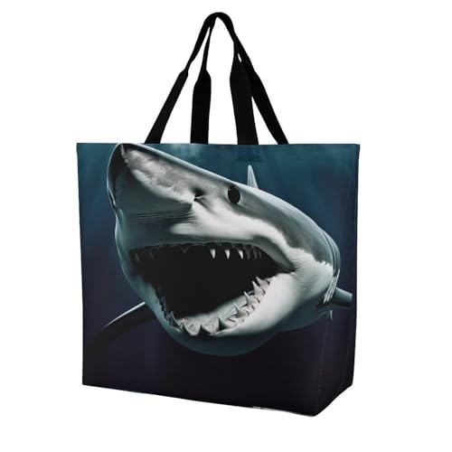 Women's Multi-Functional Shopping Bag，Shark Printing Messenger Bag Shoulder Bag for Travel, Work, Shopping & Parties with Inner Pocket, Grocery Bag Lightweight & Water-Resistant