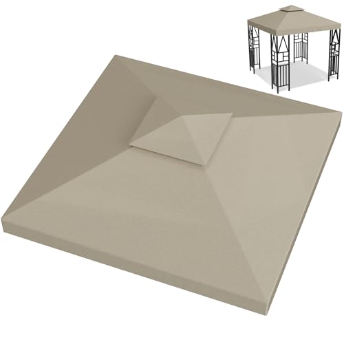 Pavillon Ersatzdach 3x3M Wasserdicht UV-beständig Doppellagig mit Belüftung 12 Fest Integrierten Klettbändern Hochdichtes Polyesterdach für Gartenpavillon Grillpavillon oder Partyzelt (Khaki)